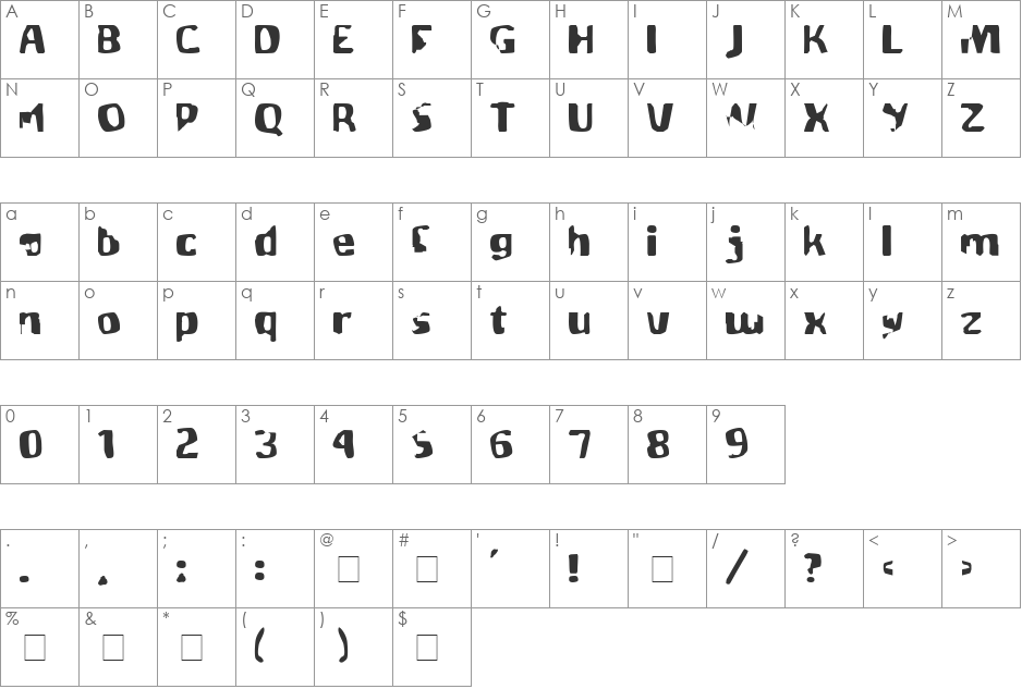BlueArsenalOne font character map preview