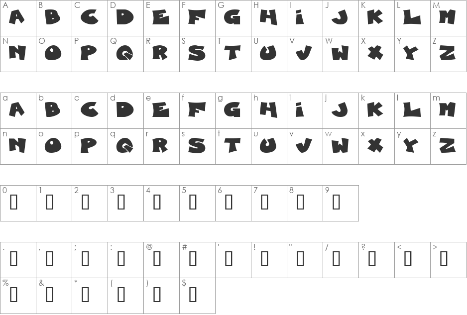 Blueberry font character map preview