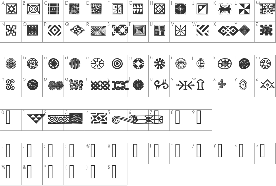 African Ornaments One font character map preview