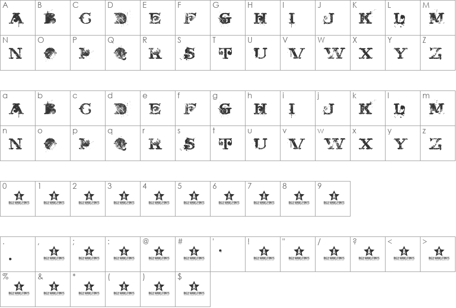 BLUEBERRY font character map preview