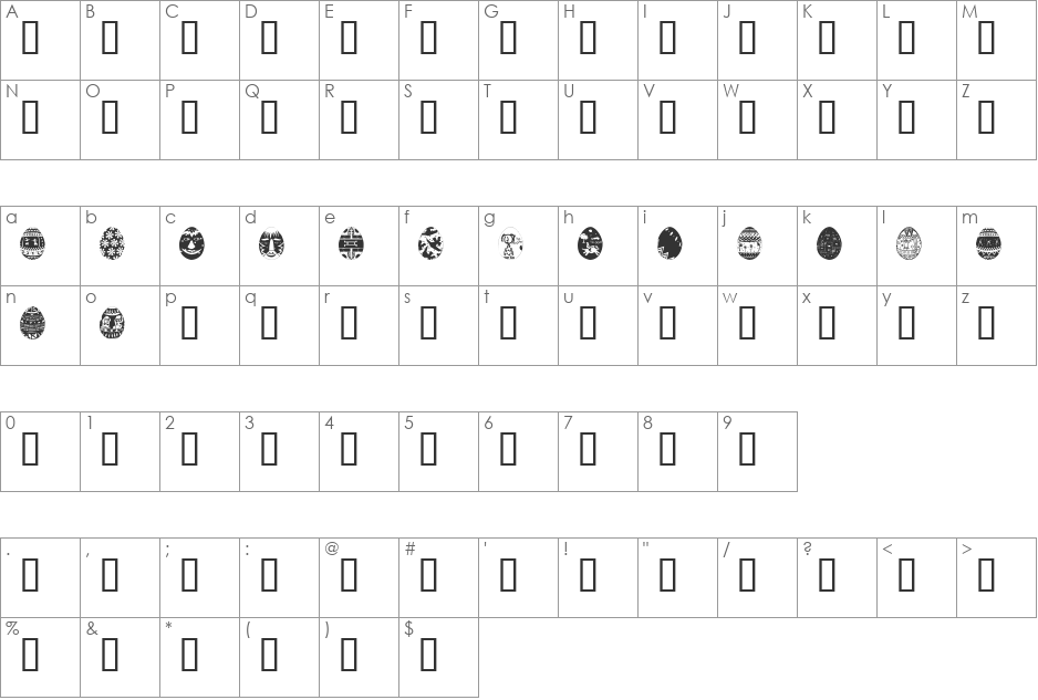 AfricanEggs font character map preview