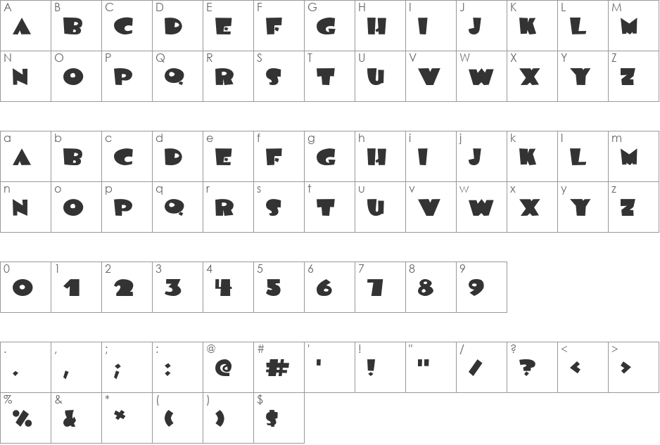 BlueMoon font character map preview