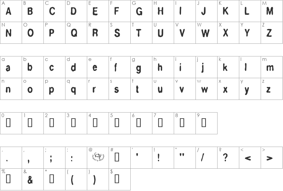 BlueStuff font character map preview