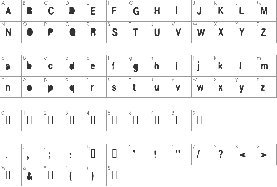 BlueStuff font character map preview