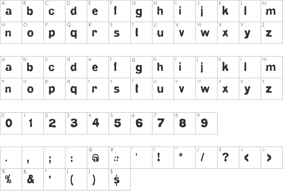 BlueVelvet font character map preview