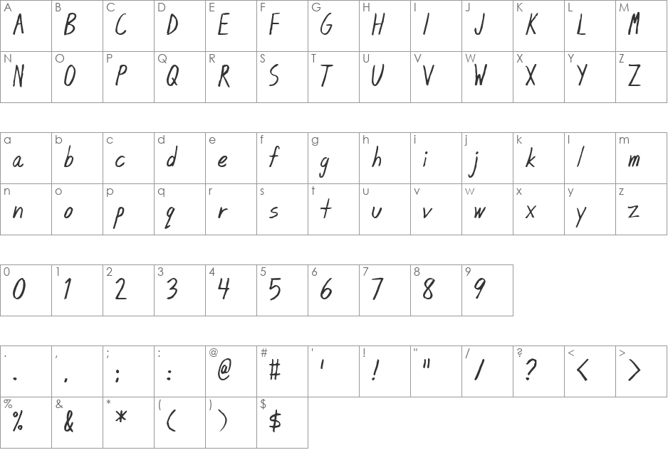 Blunt font character map preview