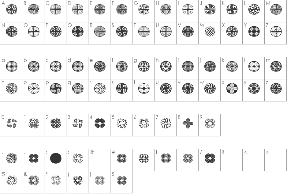 AfricQuattroRoundInvers font character map preview