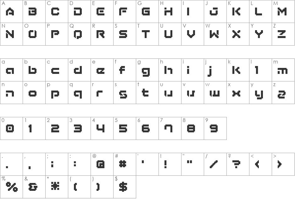 BM army font character map preview