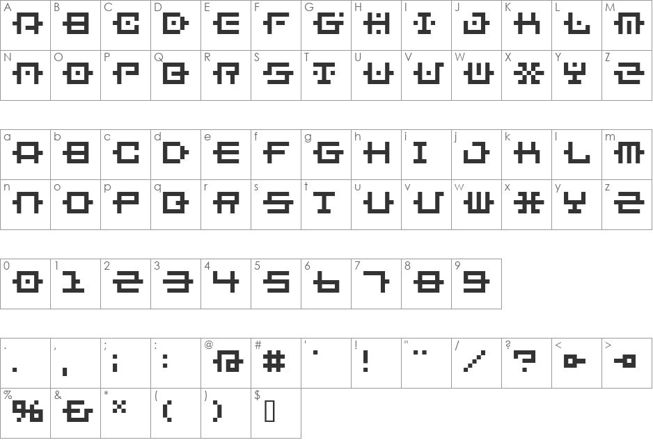 BM chain font character map preview