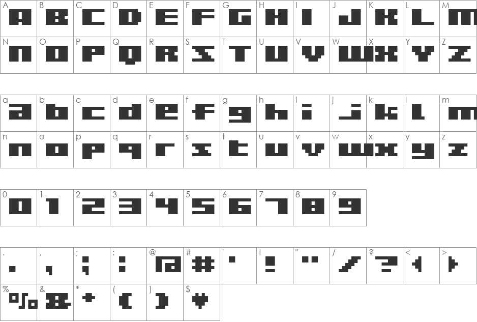 BM rizer font character map preview