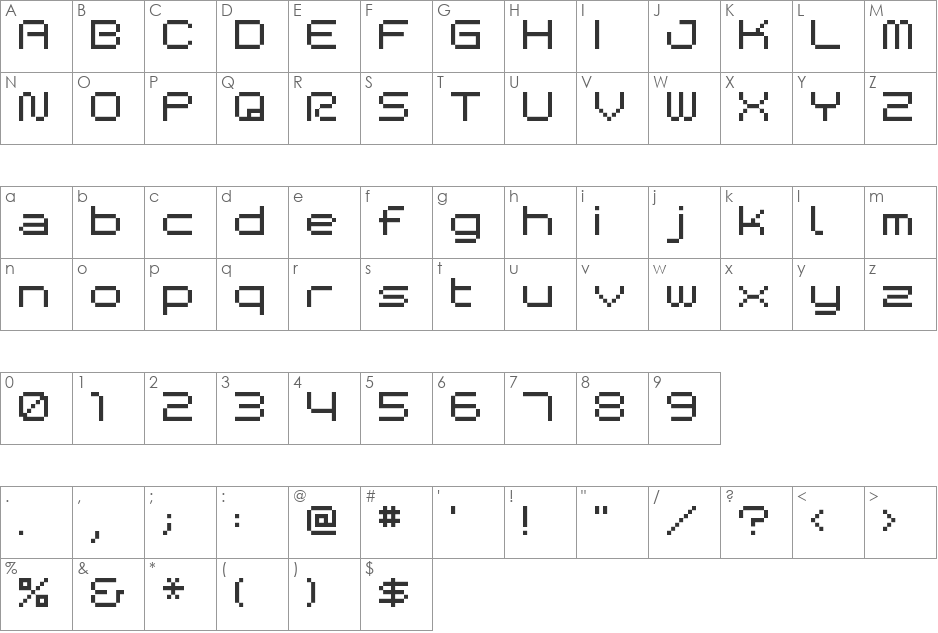 BM space font character map preview