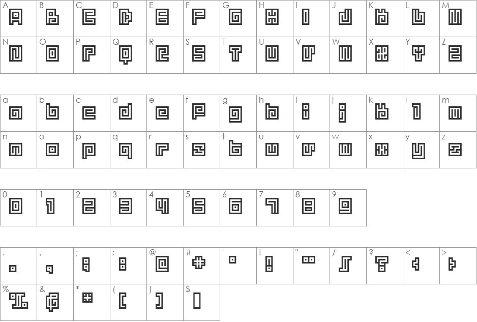 BM spiral font character map preview