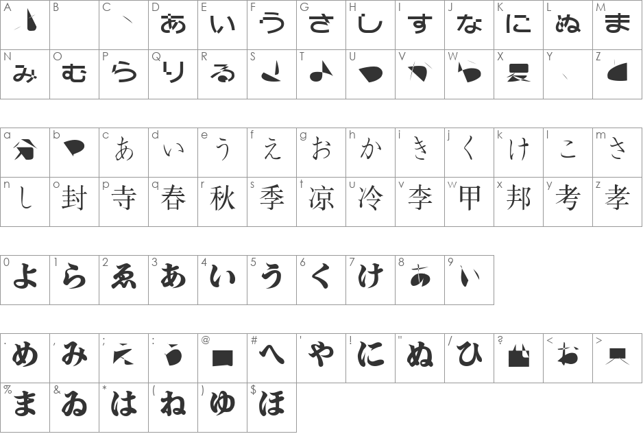 BMUGAsianFont font character map preview