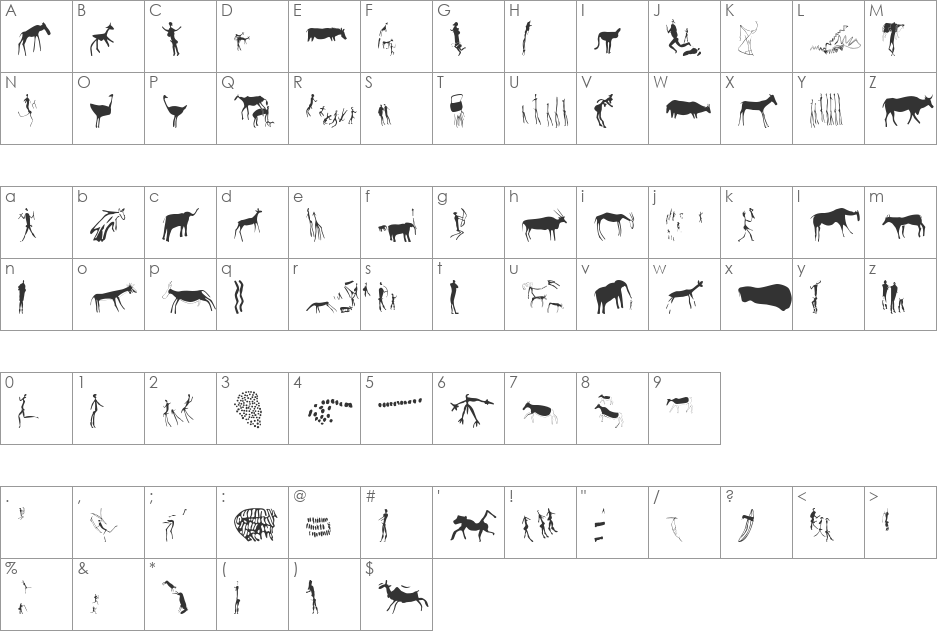 Afrika RockArt N Cberg2 font character map preview