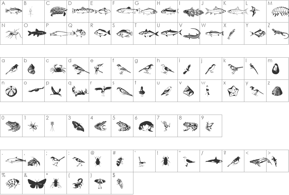 Afrika Safari F Gogga font character map preview