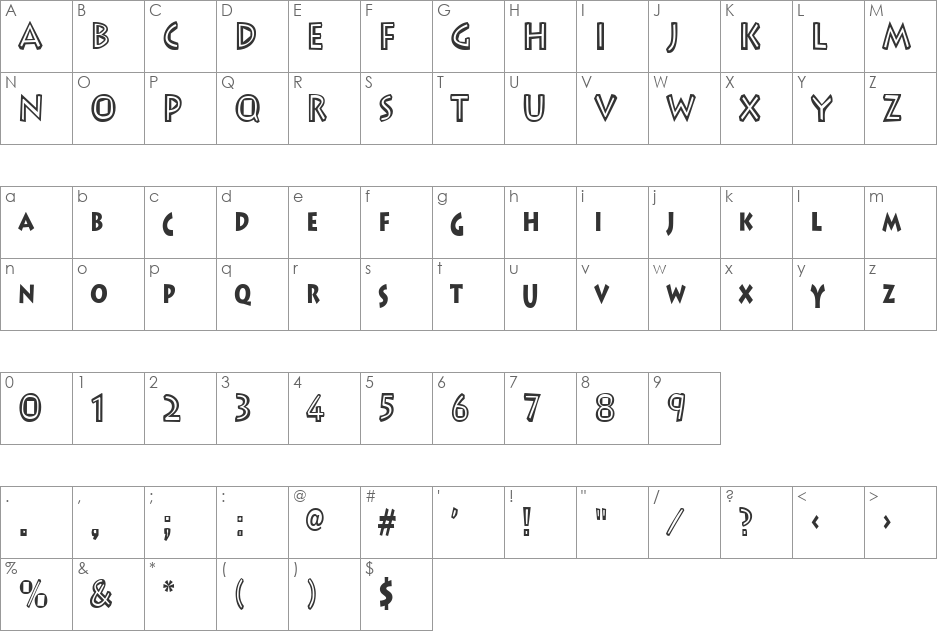 Afrika T Ubuntu font character map preview