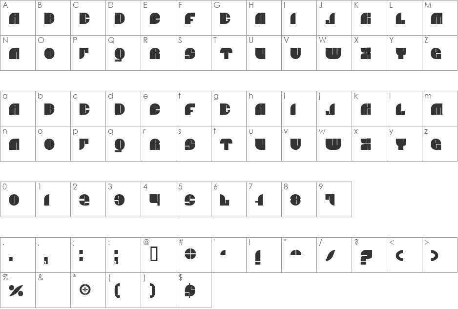 BN JNCO font character map preview