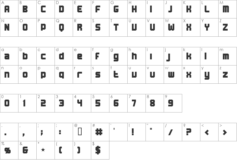 BN Machine font character map preview
