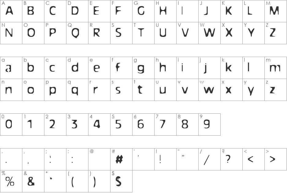 BN-Aliens font character map preview
