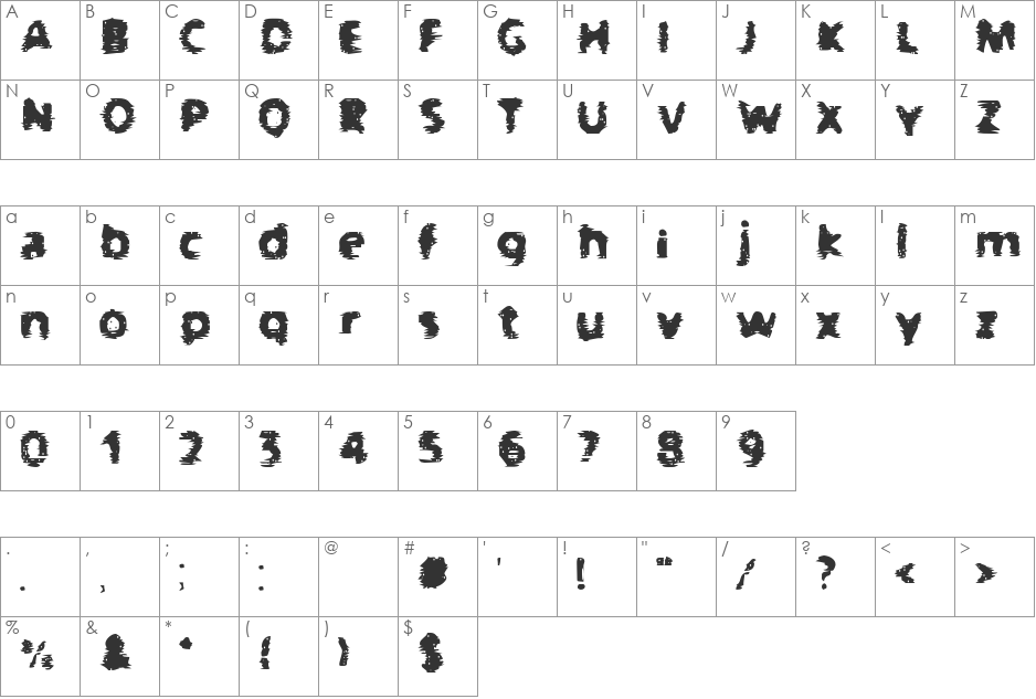 BN-Gangsters font character map preview