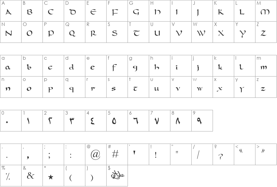 Boahmed Alhour font character map preview