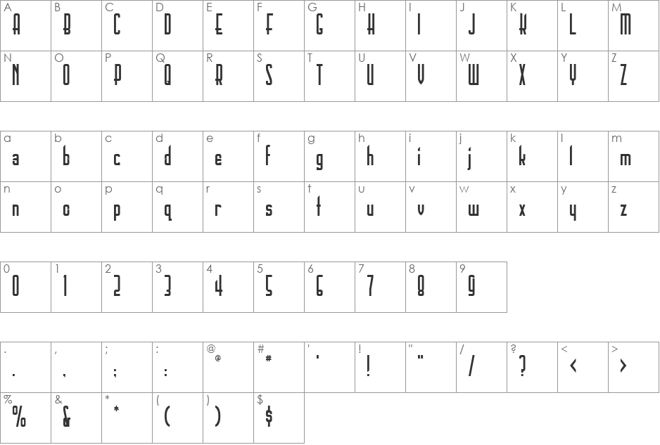 Boasting font character map preview