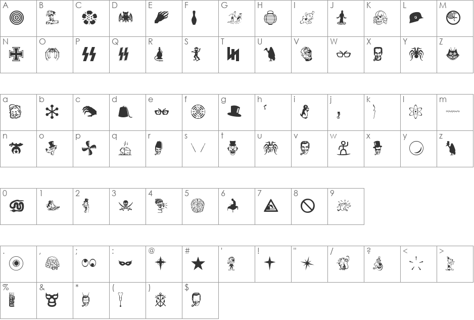 BOBCO 10 font character map preview
