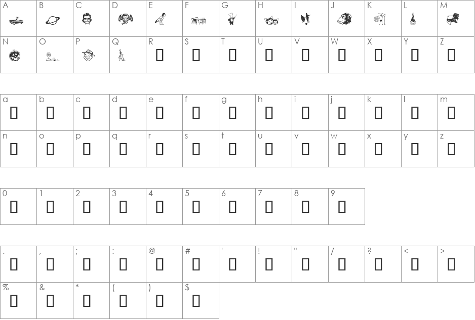 BobCo 11 font character map preview