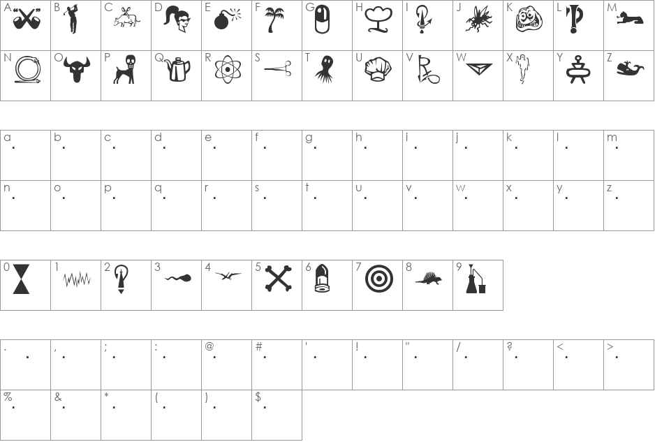 BOBCO 3 font character map preview