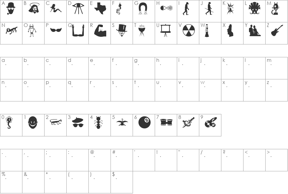 BOBCO 4 font character map preview