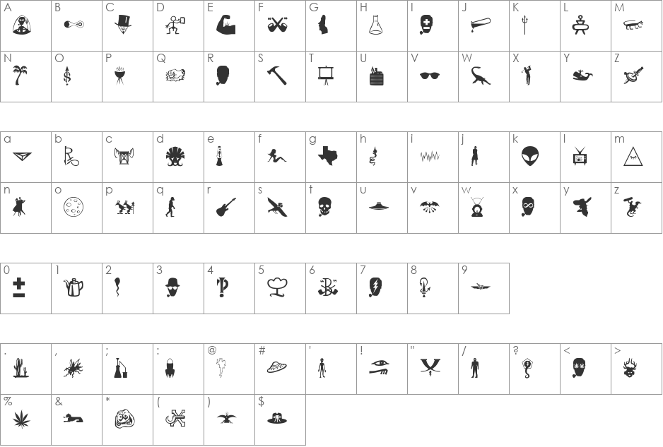 BOBCO 7 font character map preview