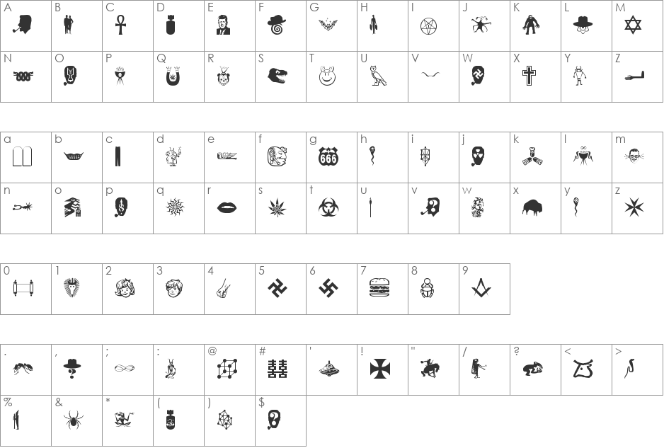 BOBCO 9 font character map preview