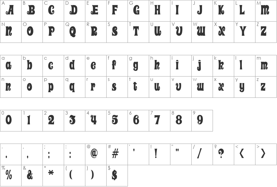 Bobo font character map preview