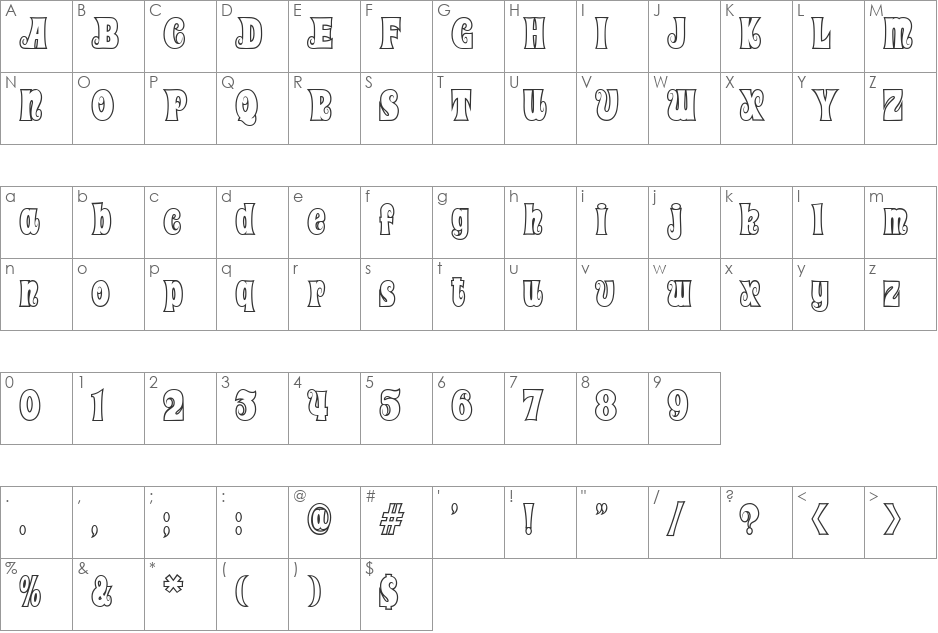 BoboWhite font character map preview