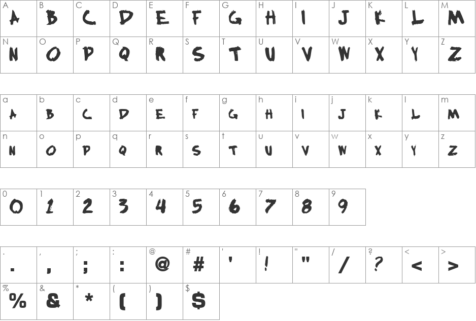 BocciWorksBold55 font character map preview