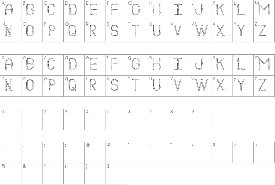 Boceto St font character map preview