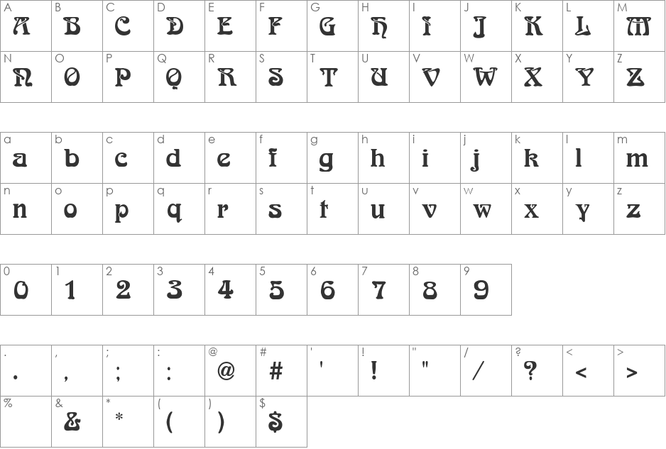 Bocklin font character map preview