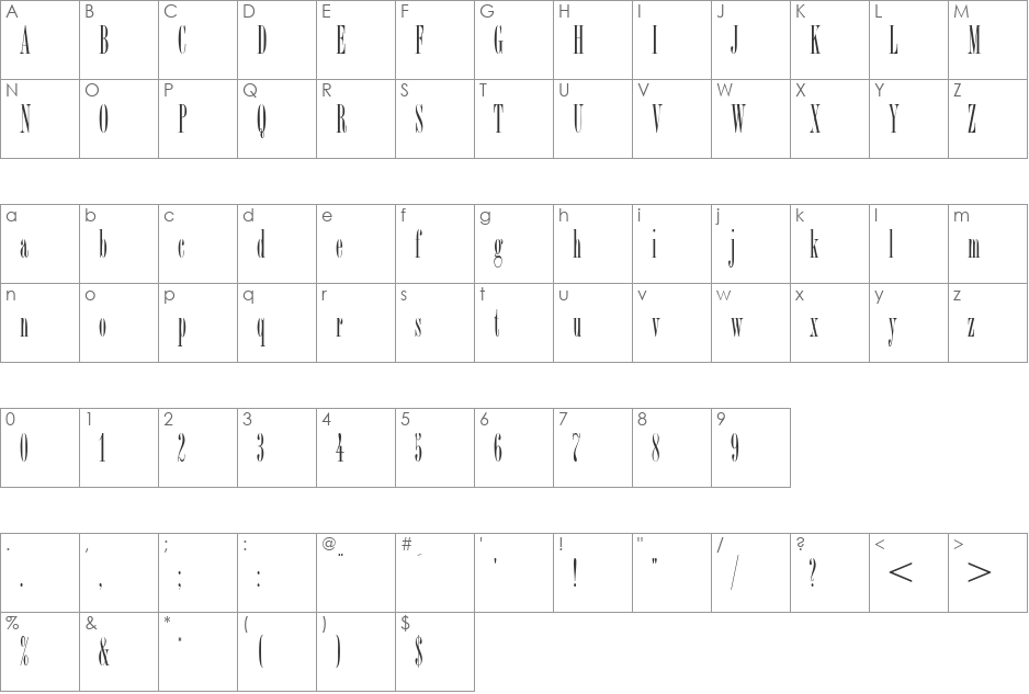 BodanoDB font character map preview