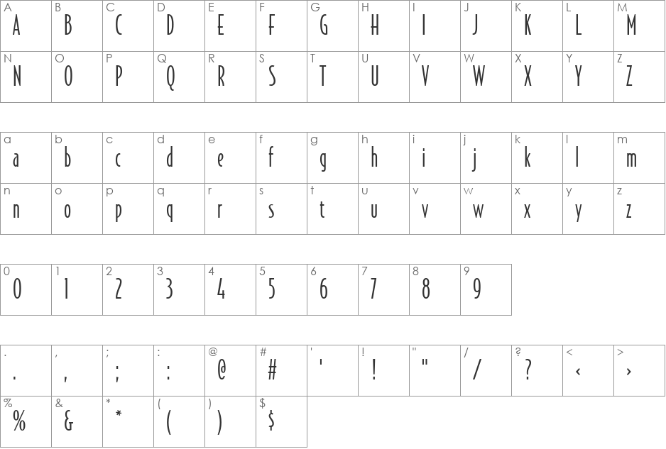 BodegaSansLight font character map preview