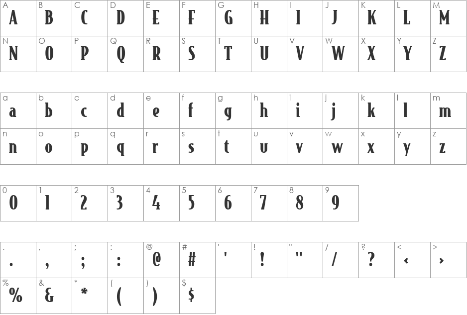 BodegaSerif font character map preview