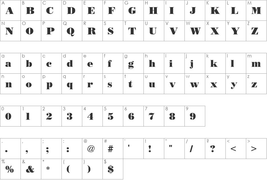 BODIDLY font character map preview