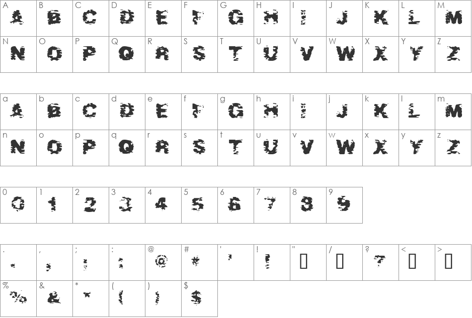 After Shok font character map preview