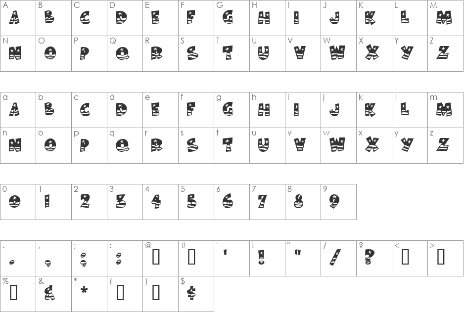 Bodie MF font character map preview