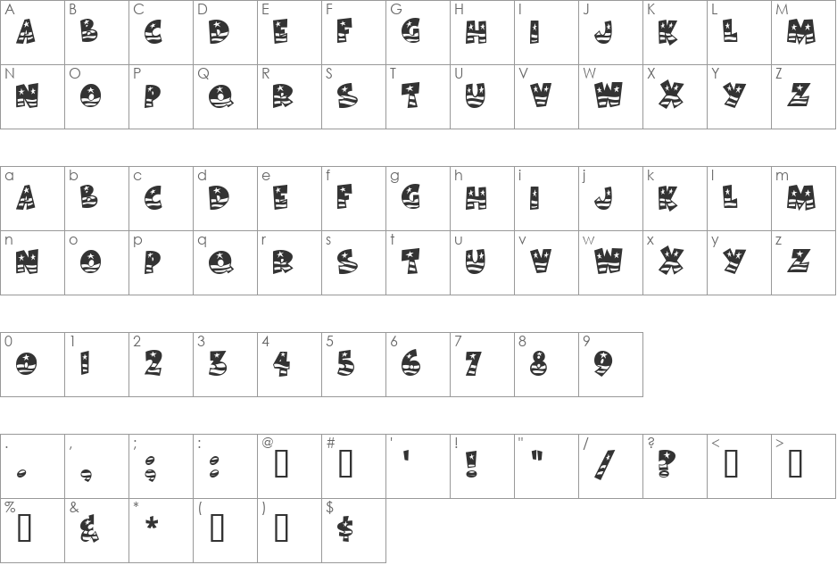 BodieMF font character map preview