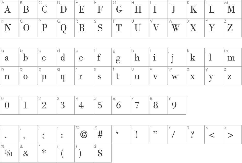 BodoLightDB font character map preview