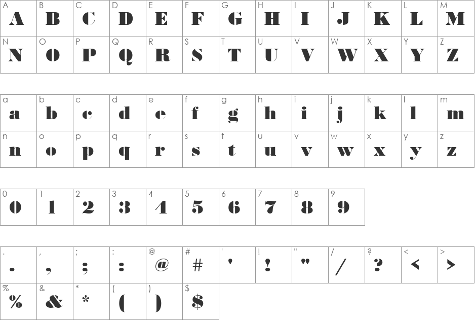 Bodoni Becker No2 Ultra font character map preview