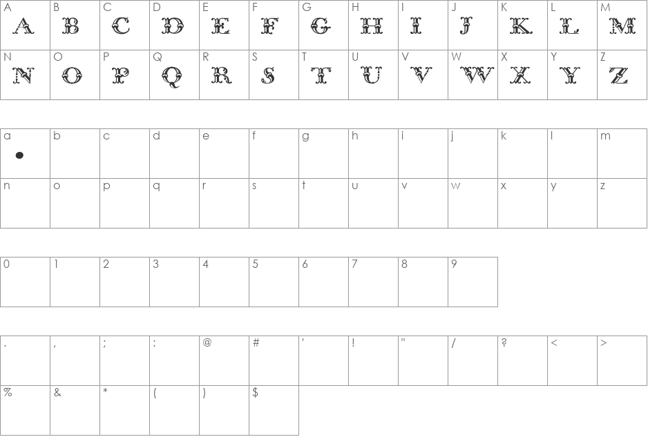 Bodoni Classic Bambus Initials font character map preview