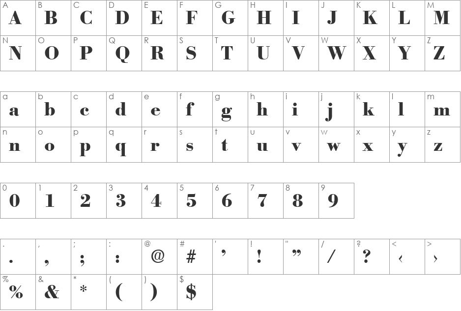 Bodoni-Serial-ExtraBold font character map preview