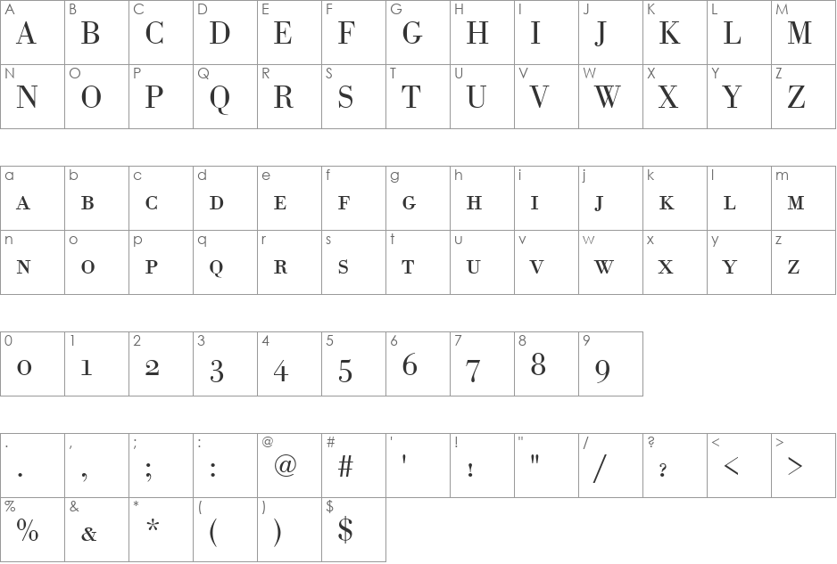 BodoniAntSCTLig font character map preview