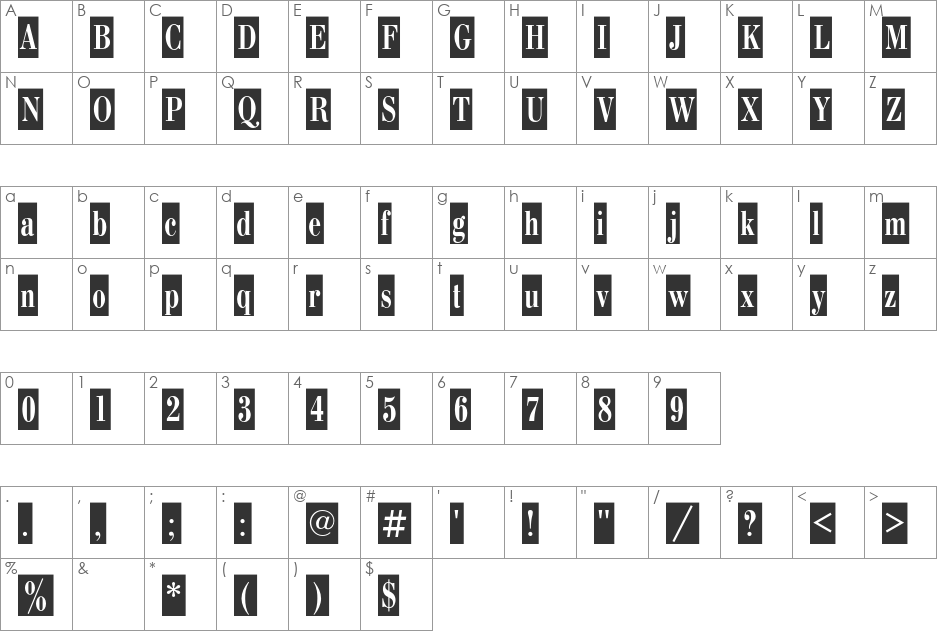 BodoniCameoC font character map preview